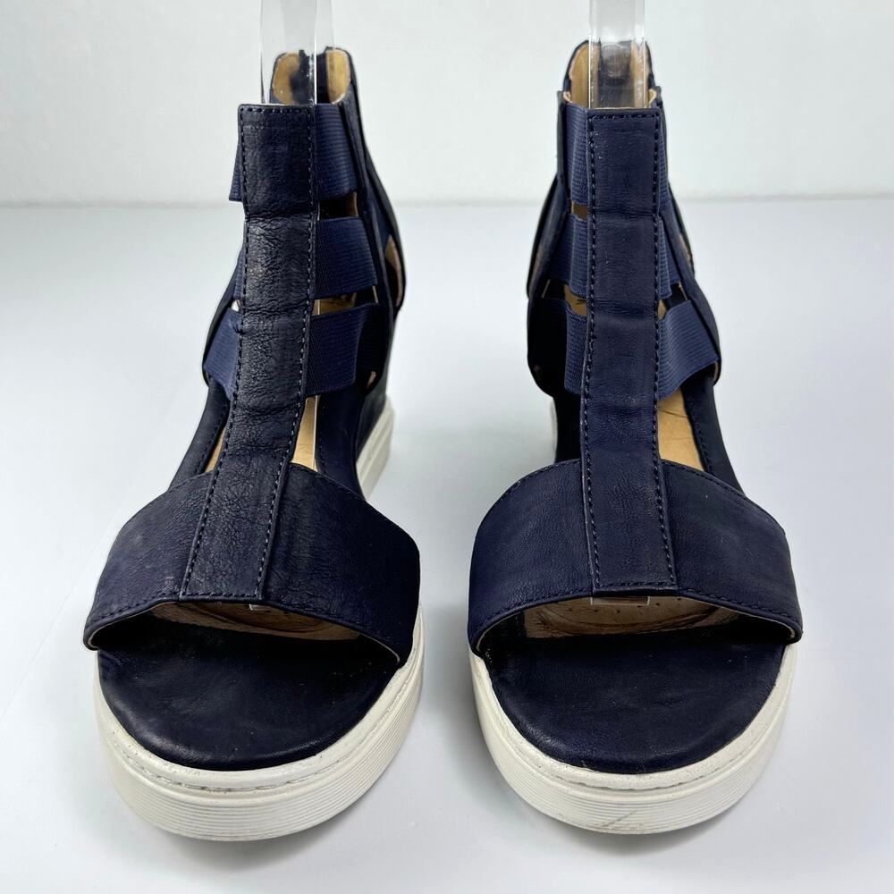 Sofft Sosie Wedge Leather Sandal Platform Gladiator Navy Blue Size 9M